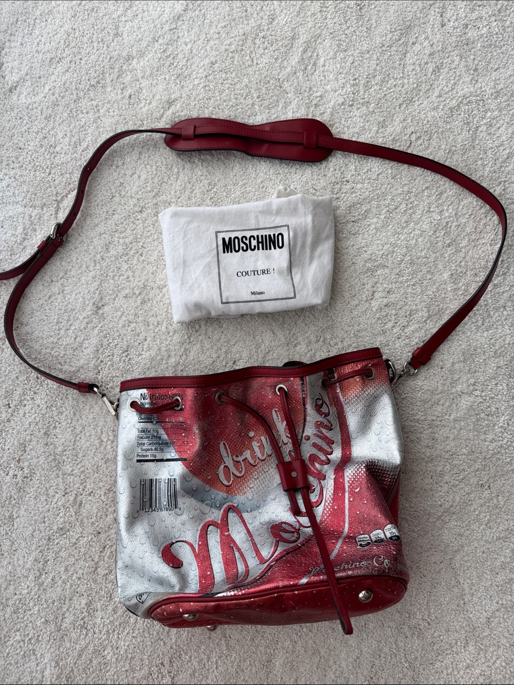 Moschino Red & Silver Coca-Cola Graphic Crossbody Bag